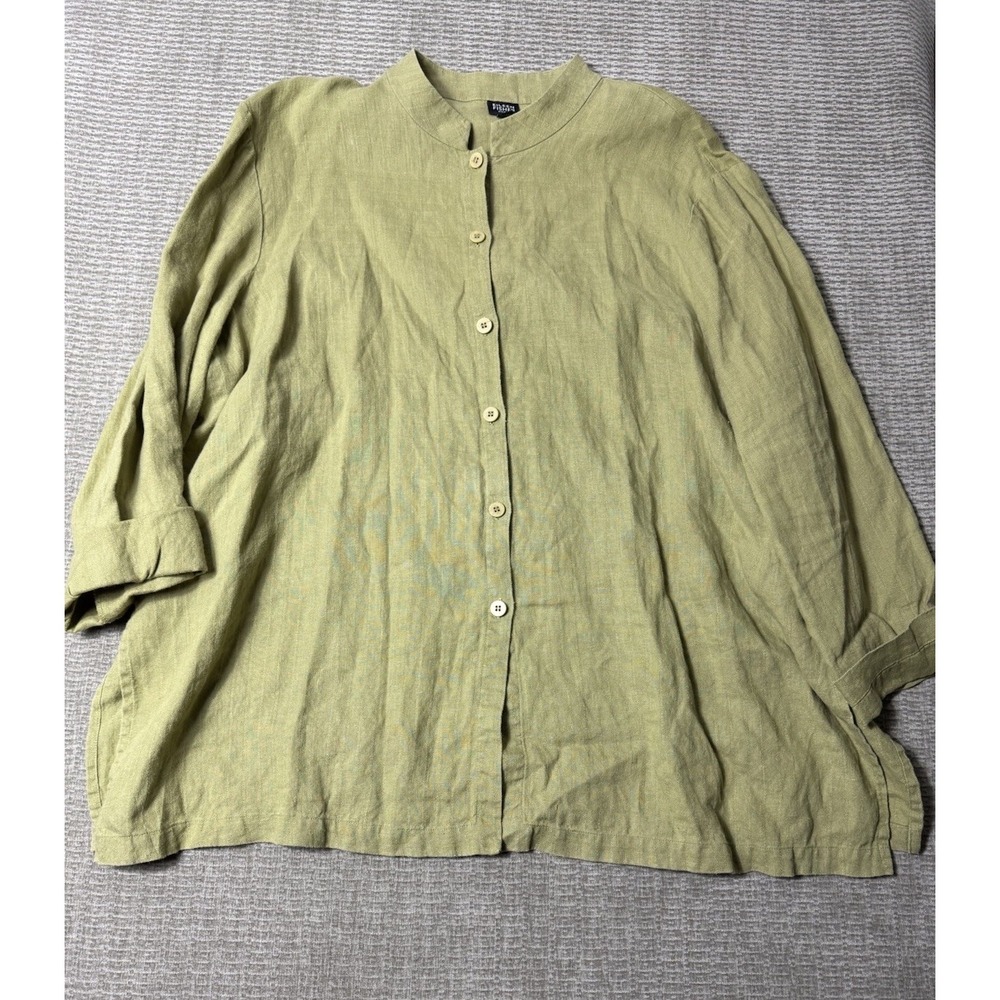 Eileen Fisher Organic Irish Linen Tunic Top 2XL Green Minimalist Lagenlook